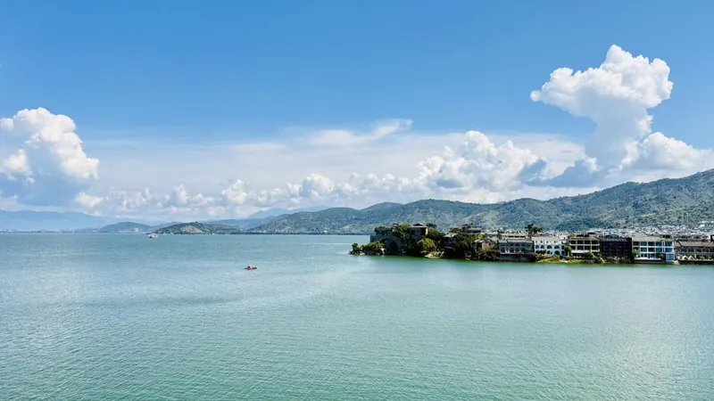 Calm water and the distant shore from Nanzhao Fengqing Island